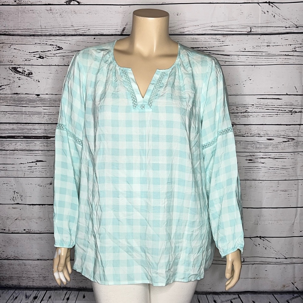 Denim&Co Green and White Relaxed Blouse